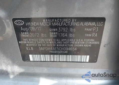 2012 Hyundai Elantra Limited from USA, damaged, VIN 5NPDH4AE5CH094654